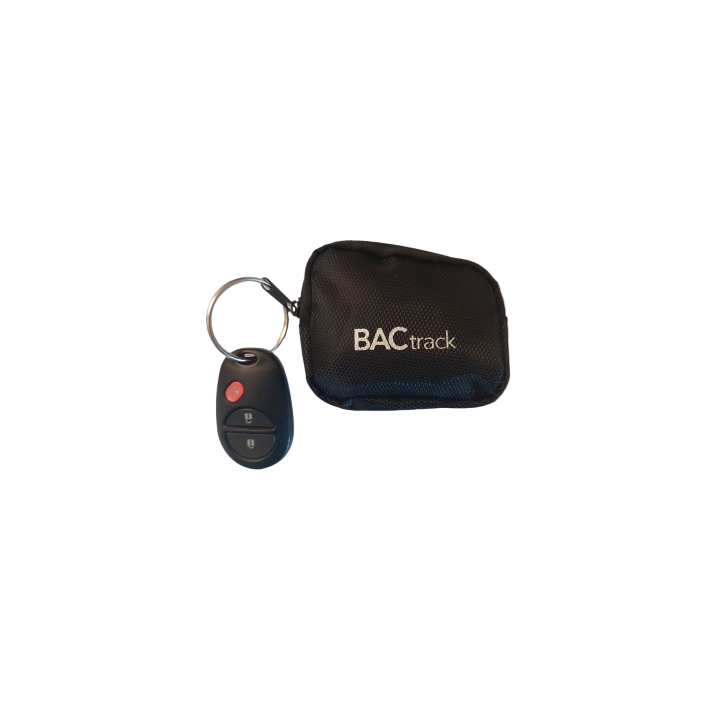 Smart Breath breathalyser case clipped to a car key ring